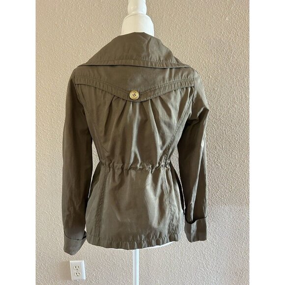 GUESS Women’s Size SM Military Green Trench Rain Coat Jacket Gold Draw String - Picture 5 of 7
